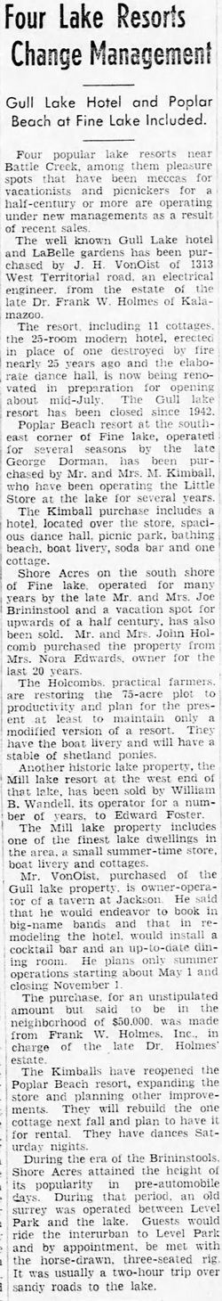 Poplar Beach at Fine Lake - JUNE 29 1944 ARTICLE